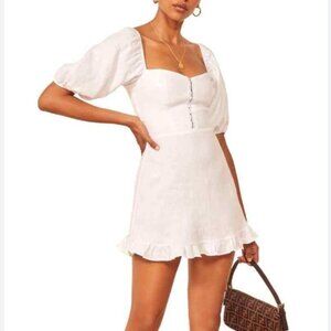 Reformation Seattle Mini White Linen Mini Dress